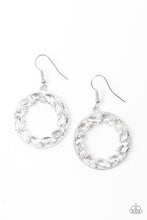 Load image into Gallery viewer, Paparazzi Global Glow - White - Marquise Cut Rhinestones - Silver Hoop Earrings - $5 Jewelry With Ashley Swint