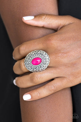 Paparazzi Hello, Sunshine - Pink Stone - Sunburst Silver - Ring - $5 Jewelry With Ashley Swint