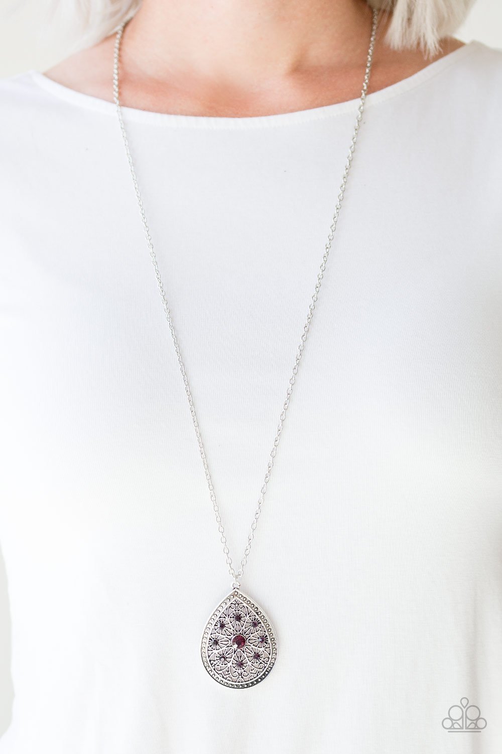Paparazzi I Am Queen - Purple - Teardrop Pendant - Silver Necklace & Earrings - $5 Jewelry with Ashley Swint