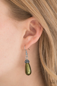 Paparazzi Making The World Jealous - Green - Pearly Bead - Ornate Silver - Earrings - $5 Jewelry With Ashley Swint