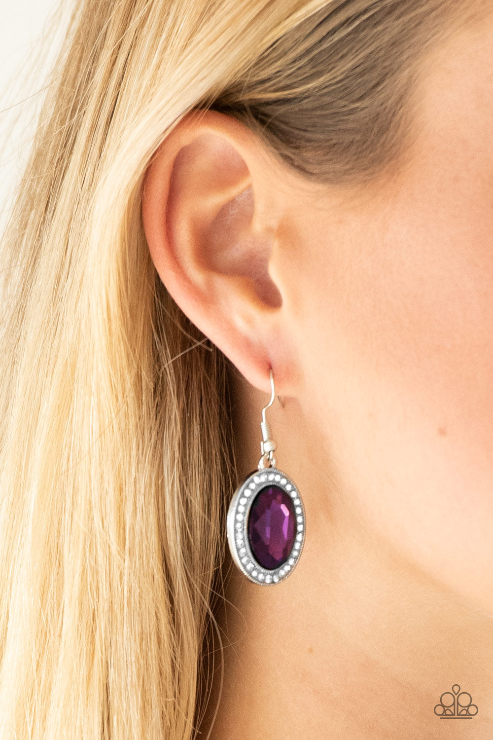 Paparazzi Only FAME In Town - Purple Gem - White Rhinestones - Earrings - $5 Jewelry with Ashley Swint