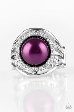 Paparazzi Pampered In Pearls - Purple Pearl - Silver Rhinestone Ring - $5 Jewelry with Ashley Swint