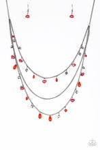 Load image into Gallery viewer, Paparazzi Pebble Beach Beauty - Red - Pearly Pebbles - Gunmetal Chains Necklace &amp; Earrings - $5 Jewelry With Ashley Swint