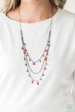 Load image into Gallery viewer, Paparazzi Pebble Beach Beauty - Red - Pearly Pebbles - Gunmetal Chains Necklace &amp; Earrings - $5 Jewelry With Ashley Swint