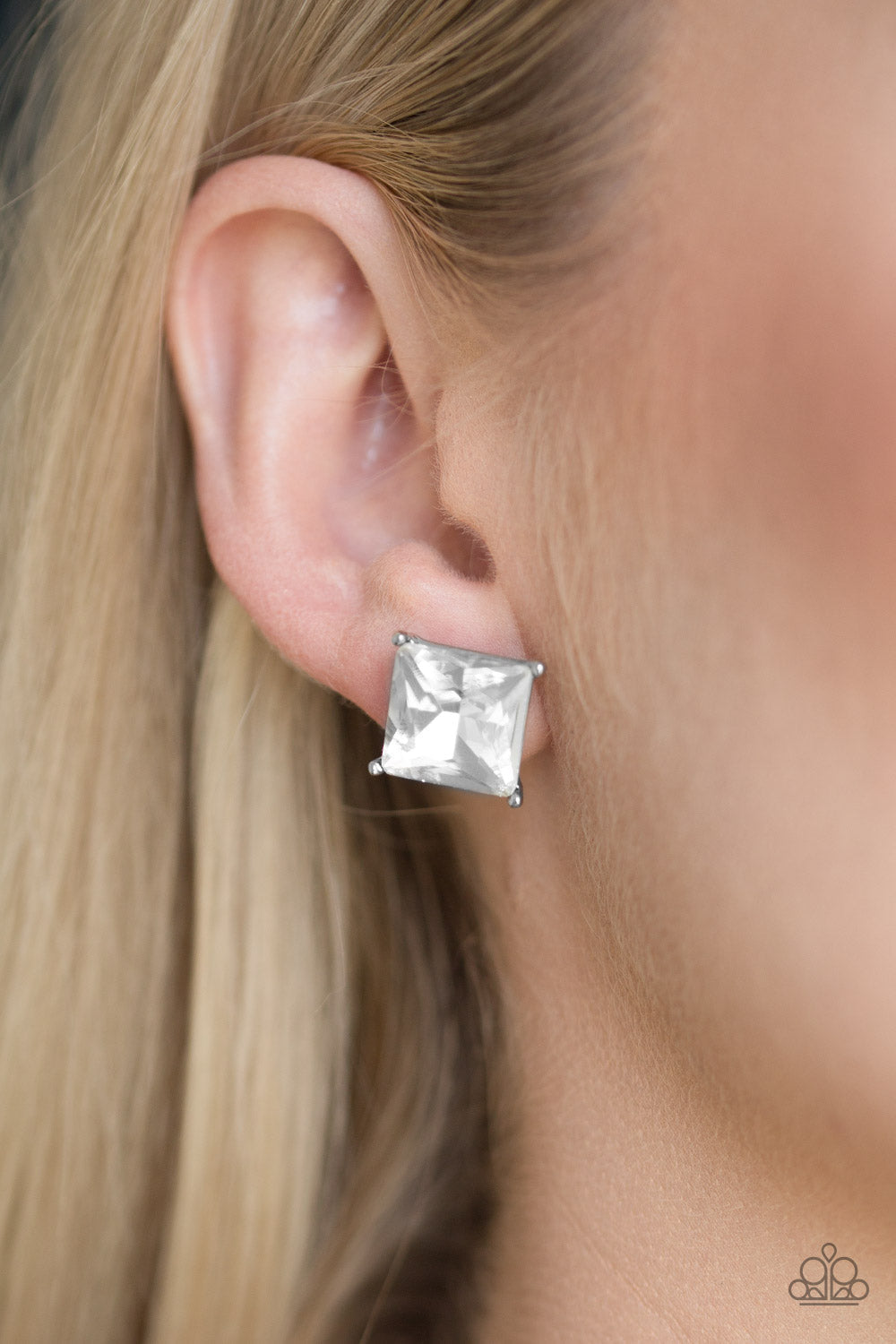 Paparazzi Prima Donna Drama - White Gems - Silver Post Earrings - $5 Jewelry With Ashley Swint