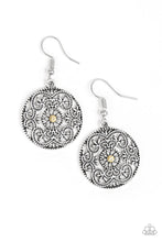 Load image into Gallery viewer, Paparazzi Rochester Royale - Yellow Rhinestone - Silver Filigree Earrings - $5 Jewelry With Ashley Swint