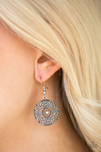 Load image into Gallery viewer, Paparazzi Rochester Royale - Yellow Rhinestone - Silver Filigree Earrings - $5 Jewelry With Ashley Swint