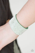 Load image into Gallery viewer, Paparazzi Roll With The Punches - Green - White Rhinestones - Wrap / Snap Bracelet - $5 Jewelry With Ashley Swint