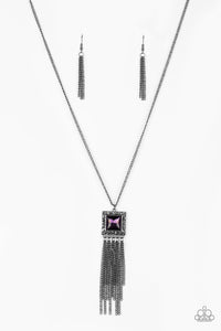 Paparazzi Shimmer Sensei - Purple Gem - Gunmetal Chain - Necklace & Earrings - $5 Jewelry With Ashley Swint