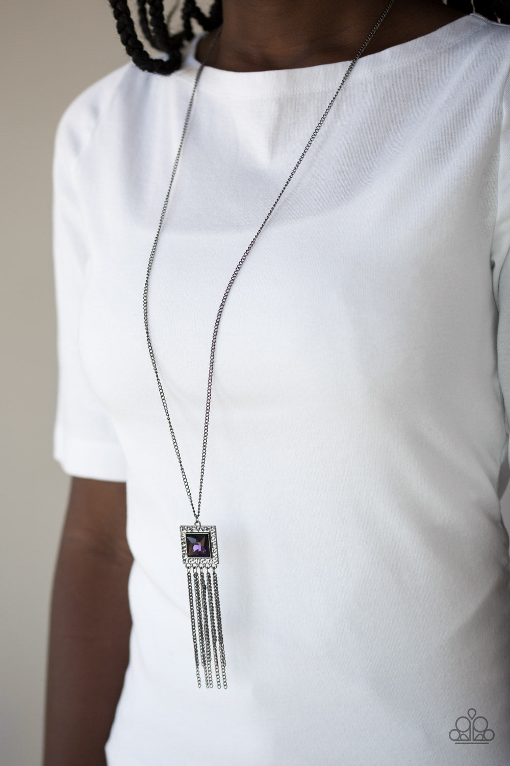 Paparazzi Shimmer Sensei - Purple Gem - Gunmetal Chain - Necklace & Earrings - $5 Jewelry With Ashley Swint