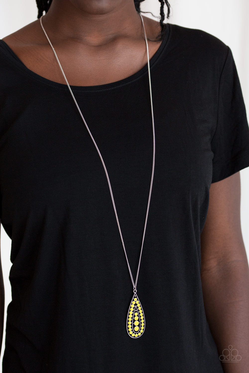 Paparazzi Tiki Tease - Yellow - Sunny Bubbly Beads - Silver Teardrop Necklace and Earrings - $5 Jewelry With Ashley Swint
