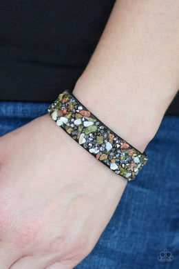 Paparazzi Totally Crushed It - Multi - Crushed Natural Stone - Black Suede Band - Bracelet - $5 Jewelry With Ashley Swint