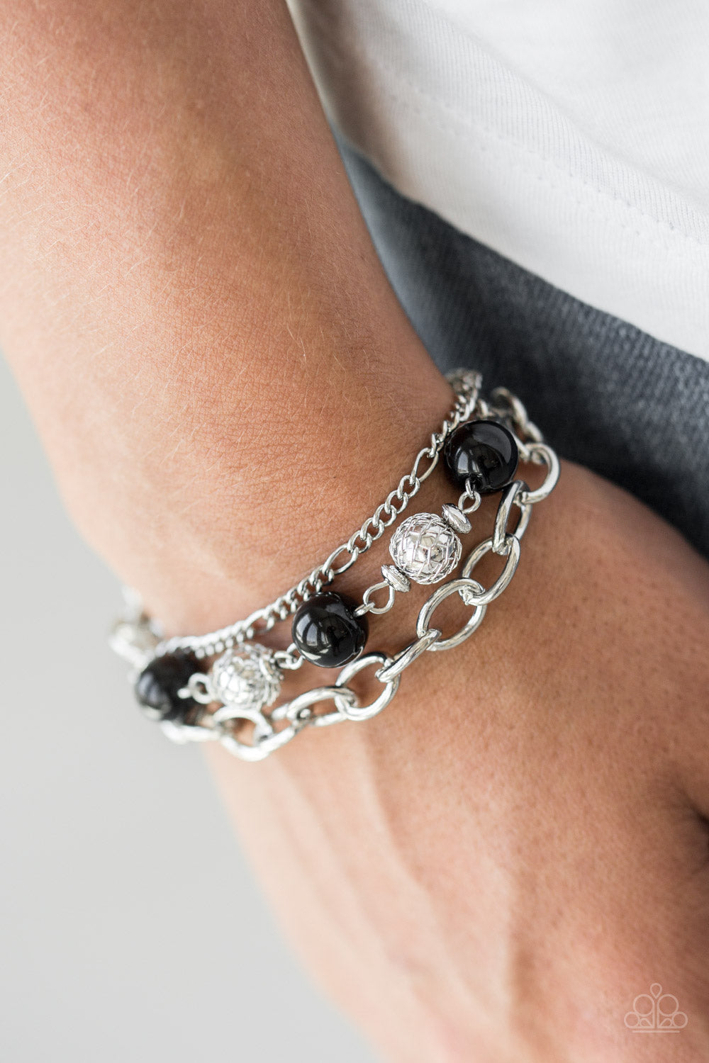 Paparazzi Vintage Variety - Black Beads - Silver Bracelet - $5 Jewelry With Ashley Swint