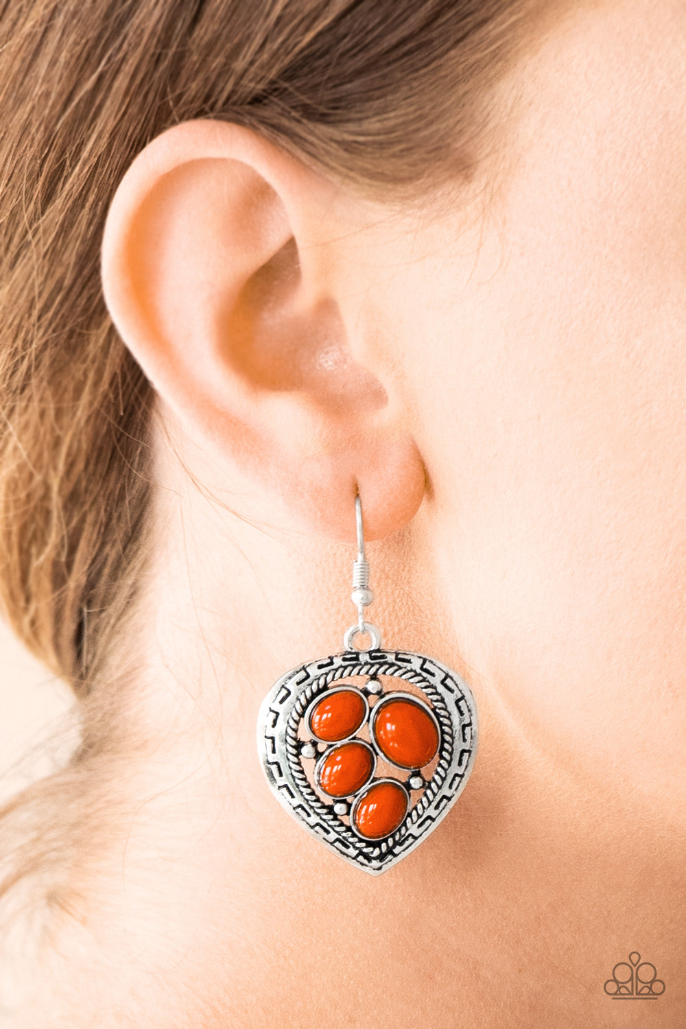 Paparazzi Wild Heart Wonder - Orange - Beads - Heart Shaped Frame - Earrings - $5 Jewelry With Ashley Swint