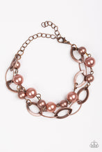 Load image into Gallery viewer, Paparazzi Winner Glimmer - Copper - Pearly Beads and Copper Hoops - Bracelet - $5 Jewelry With Ashley Swint