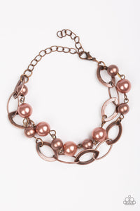 Paparazzi Winner Glimmer - Copper - Pearly Beads and Copper Hoops - Bracelet - $5 Jewelry With Ashley Swint