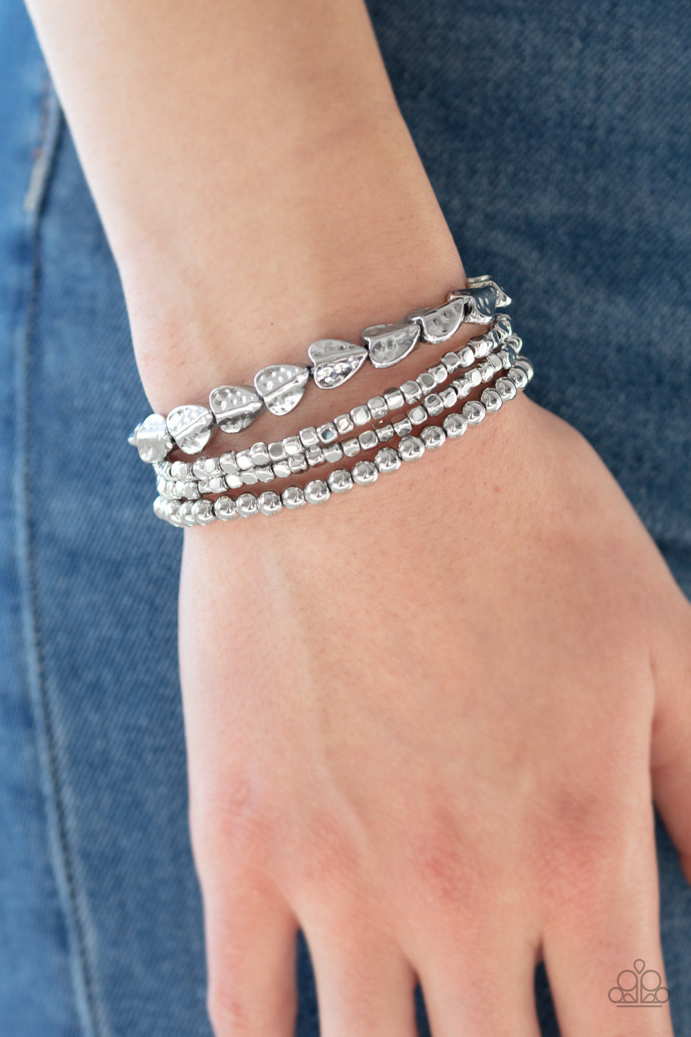Paparazzi Ancient Heirloom - Silver - Cubes, Beads - Stretchy Band - Set of 3 Bracelets - $5 Jewelry with Ashley Swint