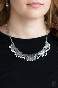Paparazzi Boho Baby - White - Embossed Half Moon - Silver Necklace & Earrings - $5 Jewelry with Ashley Swint