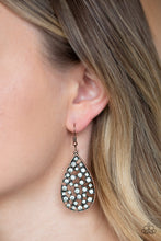 Load image into Gallery viewer, Paparazzi Call Me Ms. Universe - Copper - White Rhinestones - Teardrop Earrings - $5 Jewelry With Ashley Swint