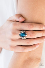Load image into Gallery viewer, Paparazzi Color Me Confident - Blue Bead - Silver Frame blooming with Floral Details - Ring - $5 Jewelry with Ashley Swint