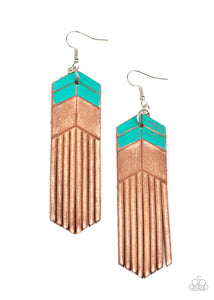 Paparazzi Desert Trails - Blue - Turquoise Chevron - Leather Earrings - $5 Jewelry with Ashley Swint