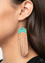 Load image into Gallery viewer, Paparazzi Desert Trails - Blue - Turquoise Chevron - Leather Earrings - $5 Jewelry with Ashley Swint