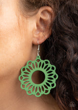 Load image into Gallery viewer, Paparazzi Dominican Daisy - Green - Airy Wooden - Earrings - $5 Jewelry with Ashley Swint