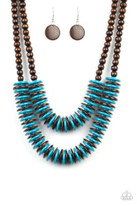 Paparazzi Dominican Disco - Blue - Wooden Necklace & Earrings - $5 Jewelry with Ashley Swint