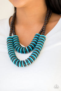 Paparazzi Dominican Disco - Blue - Wooden Necklace & Earrings - $5 Jewelry with Ashley Swint