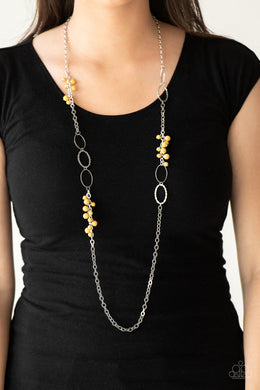 Paparazzi Flirty Foxtrot - Yellow Beads - Silver Chain Necklace & Earrings - $5 Jewelry with Ashley Swint
