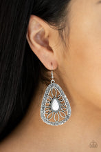 Load image into Gallery viewer, Paparazzi Floral Frill - White - Ornate Silver Teardrop - Earrings - $5 Jewelry with Ashley Swint