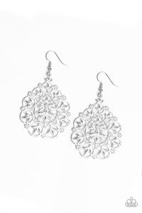 Paparazzi Garden Party Princess - White - Flowery Filigree - Silver Teardrop - Earrings - $5 Jewelry with Ashley Swint