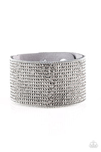 Paparazzi Glitter Gossip - Silver - Hematite Rhinestones - Thick Gray Suede Band - Wrap Bracelet - $5 Jewelry With Ashley Swint