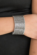 Load image into Gallery viewer, Paparazzi Glitter Gossip - Silver - Hematite Rhinestones - Thick Gray Suede Band - Wrap Bracelet - $5 Jewelry With Ashley Swint