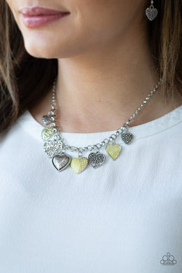 Paparazzi Grow Love - Yellow - Silver Hearts, Tree of Life Charms - Necklace & Earrings - $5 Jewelry With Ashley Swint