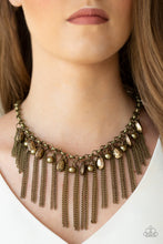 Load image into Gallery viewer, Paparazzi Industrial Intensity - Brass - Teardrops and Pearly Brass Beads - Necklace &amp; Earrings - $5 Jewelry With Ashley Swint