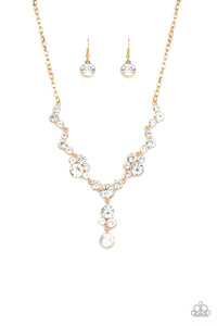 Paparazzi Inner Light - Gold - White Rhinestones - Glamorous Necklace & Earrings - $5 Jewelry with Ashley Swint