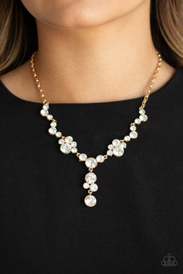 Paparazzi Inner Light - Gold - White Rhinestones - Glamorous Necklace & Earrings - $5 Jewelry with Ashley Swint