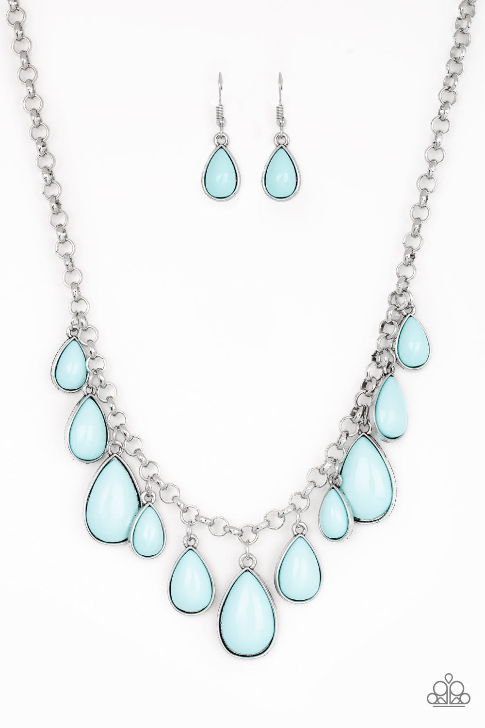 Paparazzi Jaw-Dropping Diva - Blue - Teardrop Beads - Necklace & Earrings - $5 Jewelry with Ashley Swint