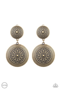 Paparazzi Magnificent Medallions - Brass - Flowery Medallion - Clip on Earrings - $5 Jewelry with Ashley Swint