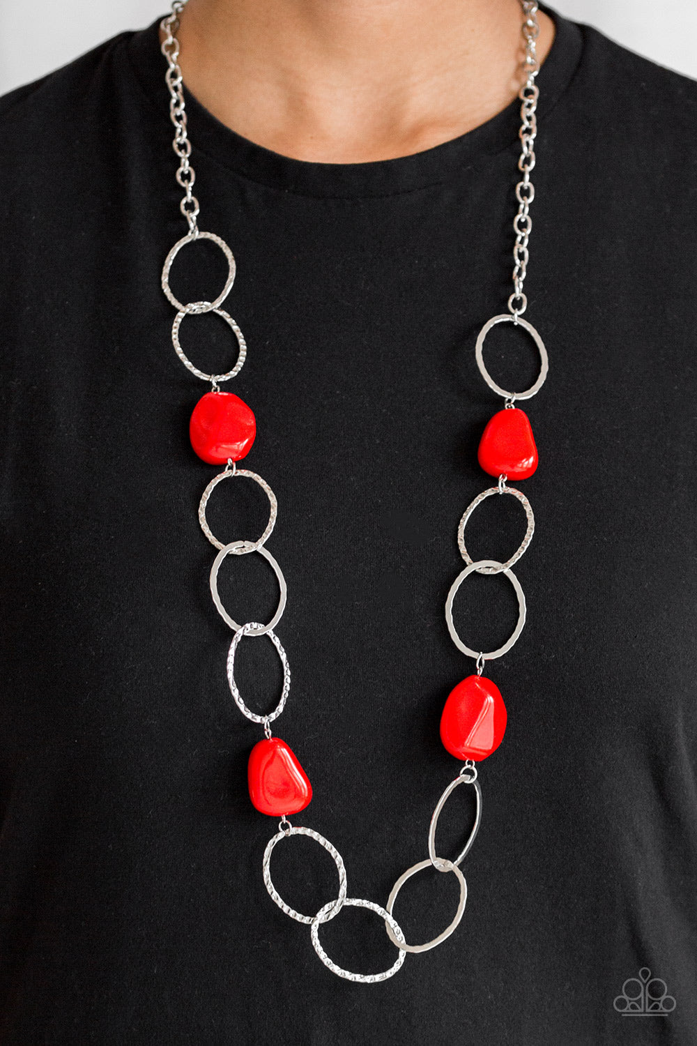 Paparazzi Modern Day Malibu - Red - Faceted Beads - Silver Hoops - Necklace & Earrings - $5 Jewelry with Ashley Swint