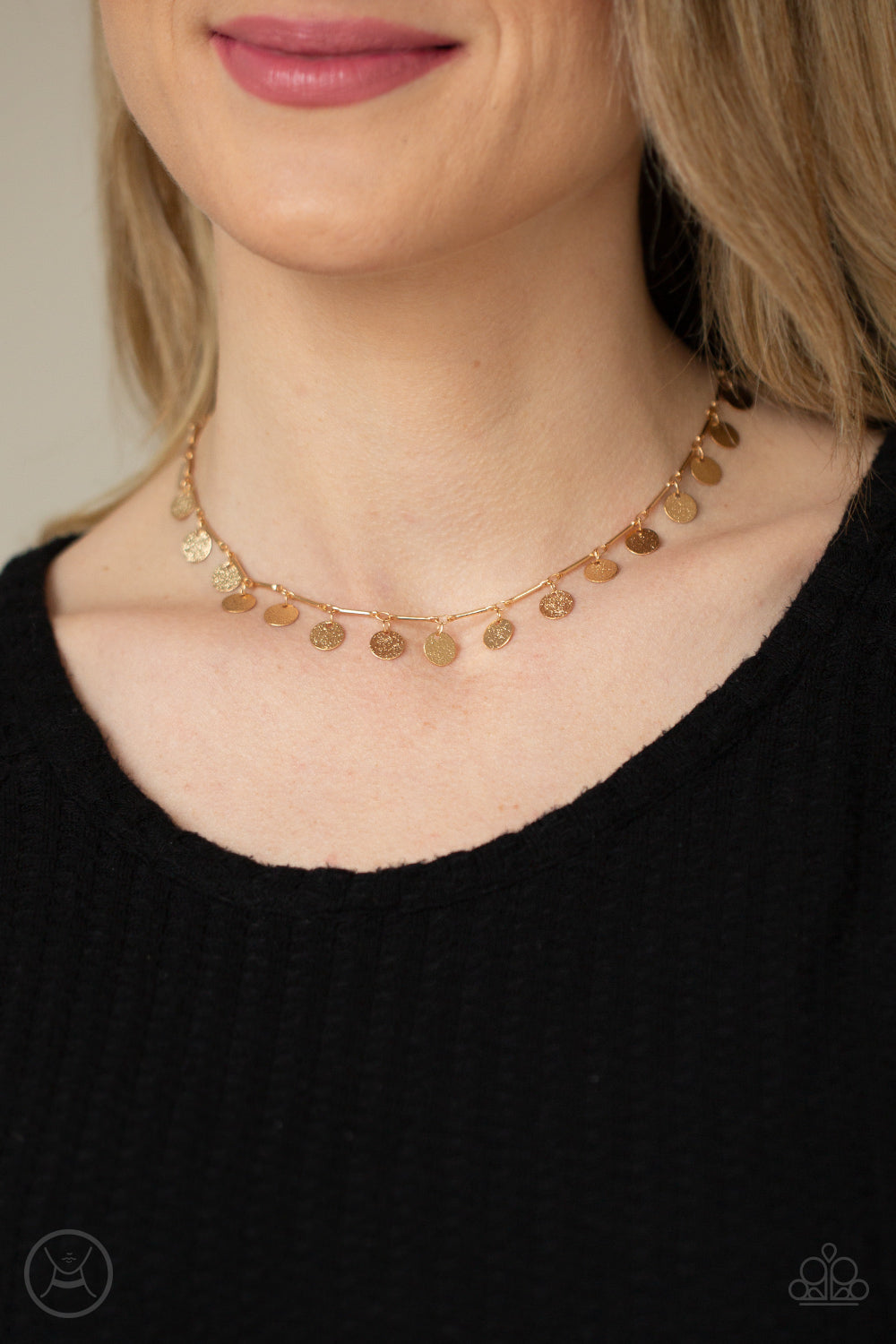 PRE-ORDER - Paparazzi Musically Minimalist - Gold - Choker Necklace & Earrings - $5 Jewelry with Ashley Swint