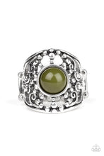 Load image into Gallery viewer, Paparazzi On An Adventure - Green Bead - Studded Silver Filigree - Ring - $5 Jewelry With Ashley Swint