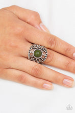 Load image into Gallery viewer, Paparazzi On An Adventure - Green Bead - Studded Silver Filigree - Ring - $5 Jewelry With Ashley Swint
