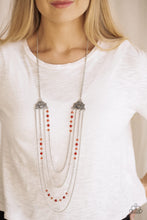 Load image into Gallery viewer, Paparazzi Pharaoh Finesse - Red Crystal Beads - Silver Chains - Necklace and matching Earrings - $5 Jewelry With Ashley Swint