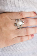 Load image into Gallery viewer, Paparazzi Positively Posh - White Pearly Bead and Rhinestones - Silver Band Ring - $5 Jewelry With Ashley Swint