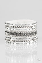 Load image into Gallery viewer, Paparazzi Rhinestone Rumble - White - Smoky Rhinestones - Silver Chains - Snap Bracelet - $5 Jewelry with Ashley Swint