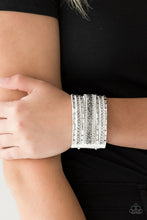 Load image into Gallery viewer, Paparazzi Rhinestone Rumble - White - Smoky Rhinestones - Silver Chains - Snap Bracelet - $5 Jewelry with Ashley Swint