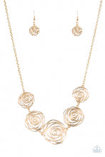 Load image into Gallery viewer, Paparazzi Rosy Rosette - Gold - Rosebud - Necklace and matching Earrings - $5 Jewelry With Ashley Swint