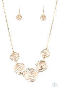 Paparazzi Rosy Rosette - Gold - Rosebud - Necklace and matching Earrings - $5 Jewelry With Ashley Swint